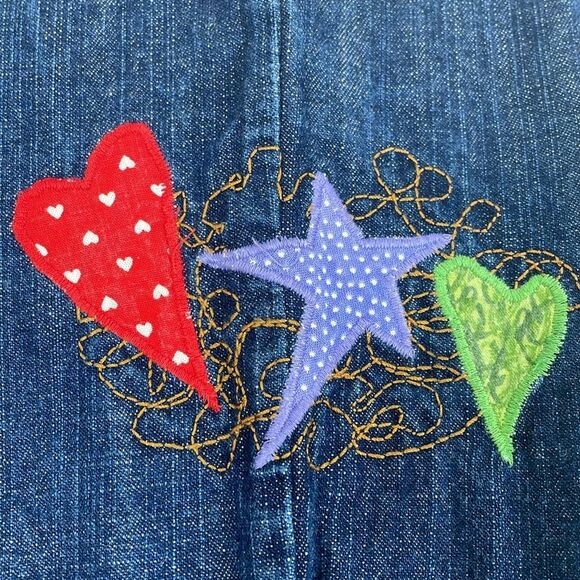 Vintage Handmade Girl’s Denim Overalls Heart Appliqué Coveralls 80s 90s - Picture 2 of 8
